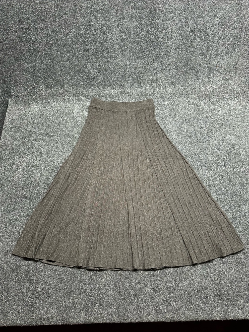 Women Pleated Midi Skirt Modern Citizen Small Gray Ribbed Knit A-Line Elastic